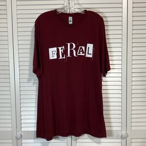 Lane Seven FERAL Graphic Print Burgundy Cotton Short Sleeve T-shirt Unisex 2XL